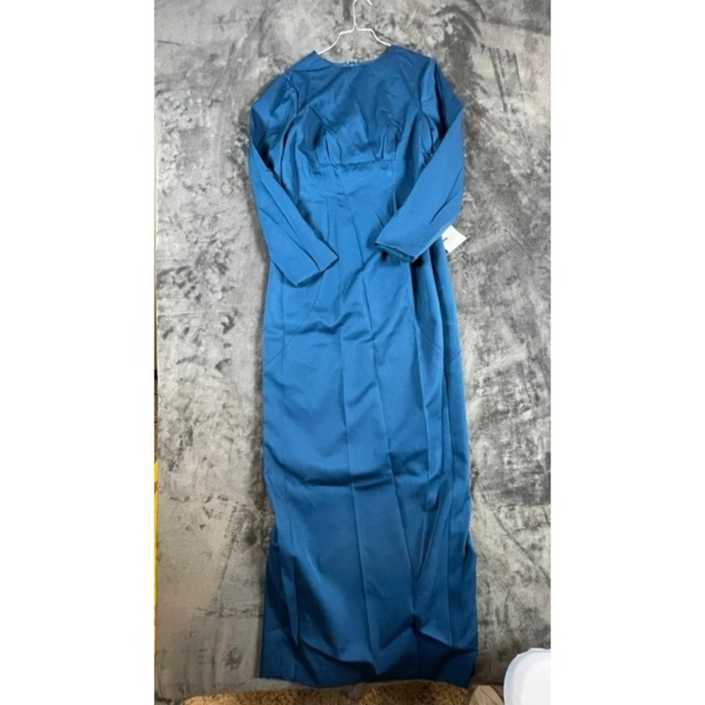 TS Couture Teal Blue Long Sleeve Maxi Dress Special Occasion Gown US 14 NEW